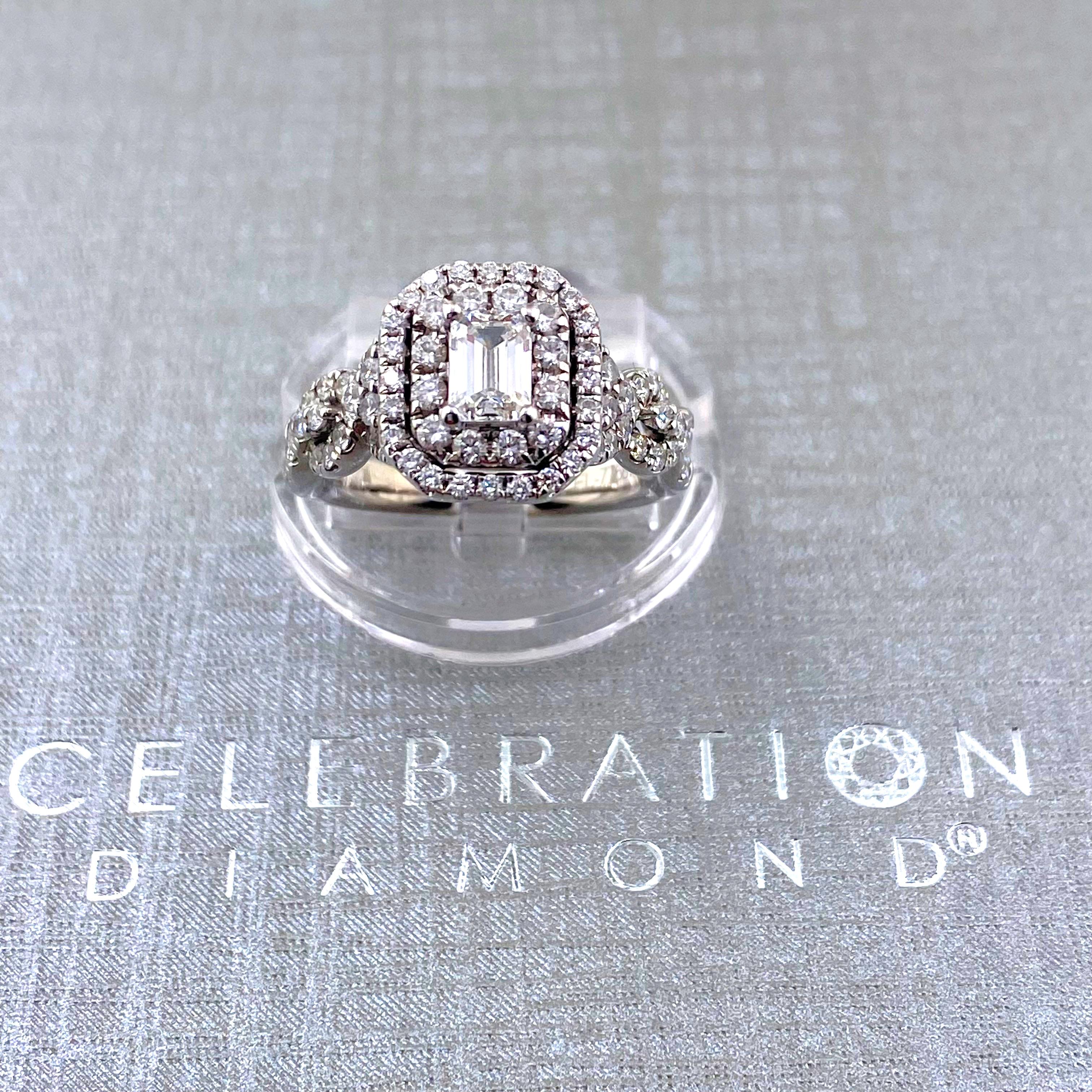 Celebration Grand Ideal 1/2 Tcw Smaragd-Diamant-Verlobungsring mit Rahmen 14kt WG 8