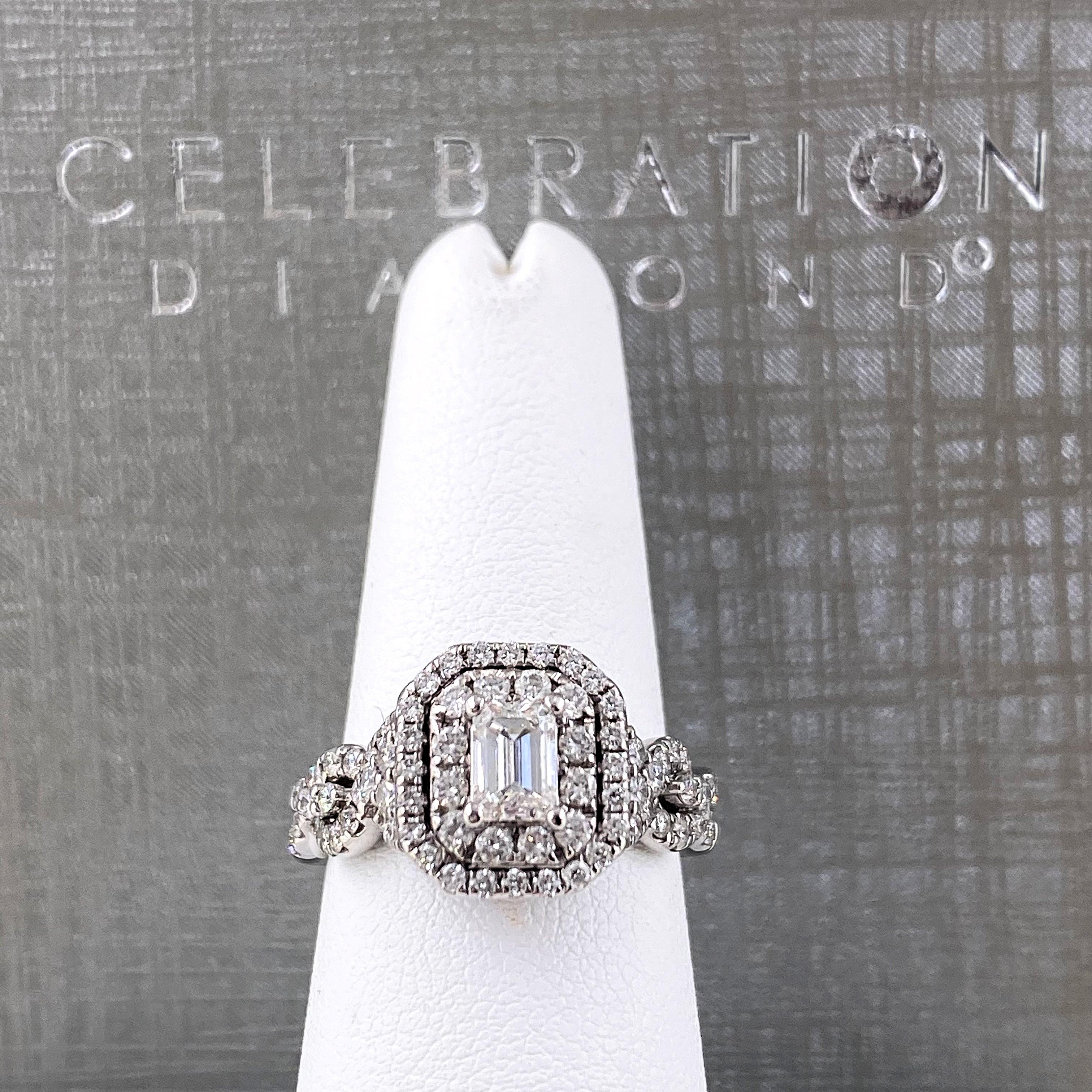 Celebration Grand Ideal 1/2 Tcw Smaragd-Diamant-Verlobungsring mit Rahmen 14kt WG 9
