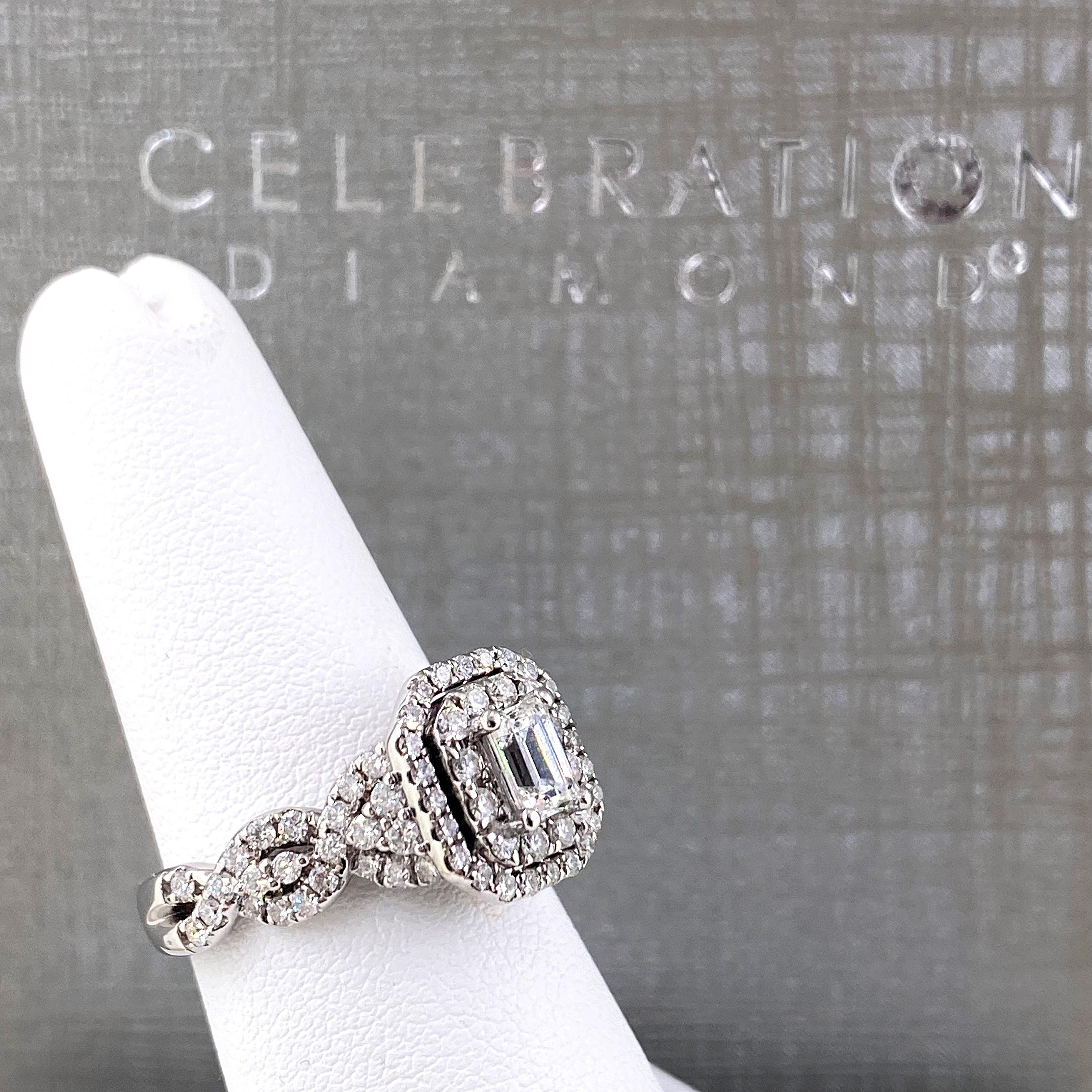 Celebration Grand Ideal 1/2 Tcw Smaragd-Diamant-Verlobungsring mit Rahmen 14kt WG 10