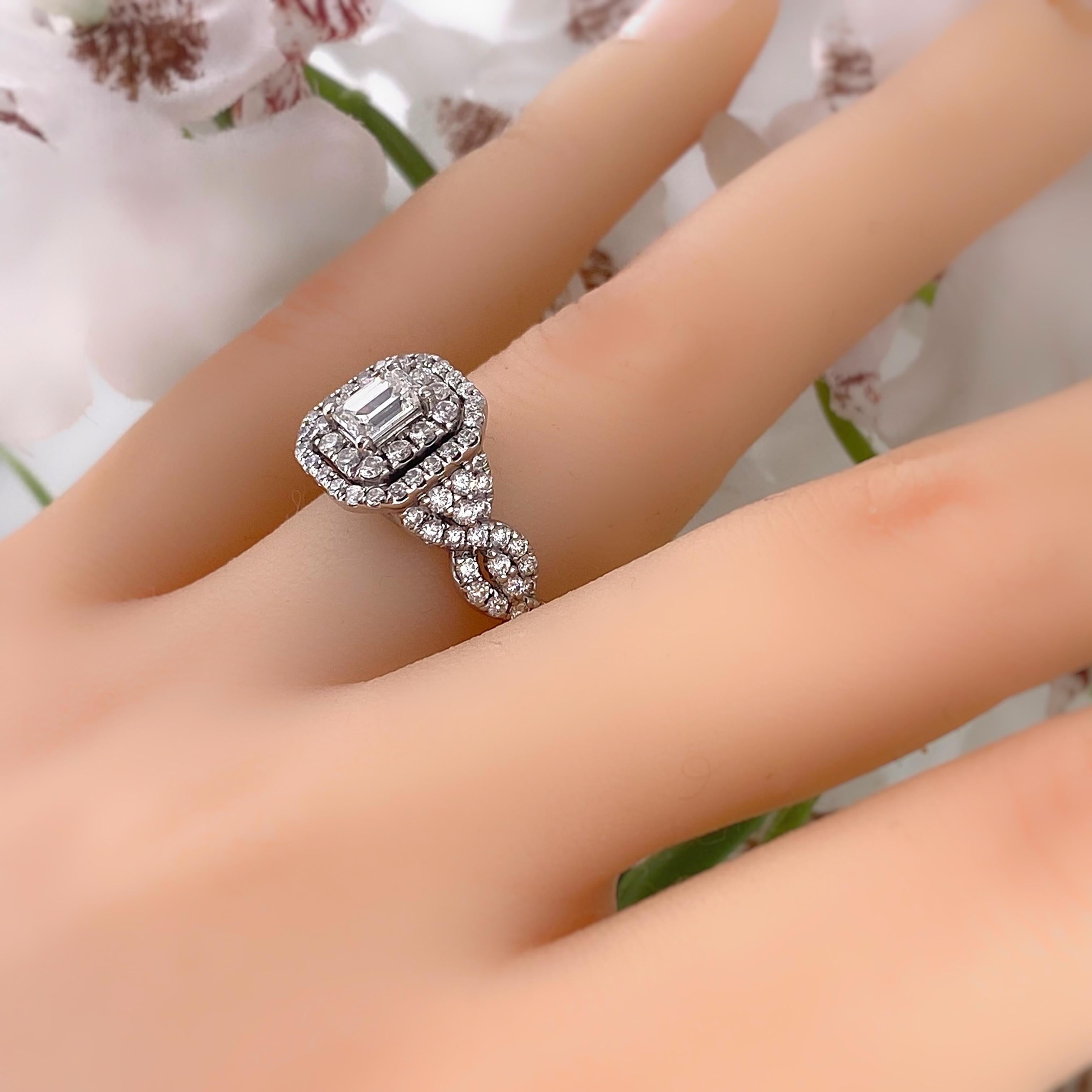 Celebration Grand Ideal 1/2 Tcw Smaragd-Diamant-Verlobungsring mit Rahmen 14kt WG 1