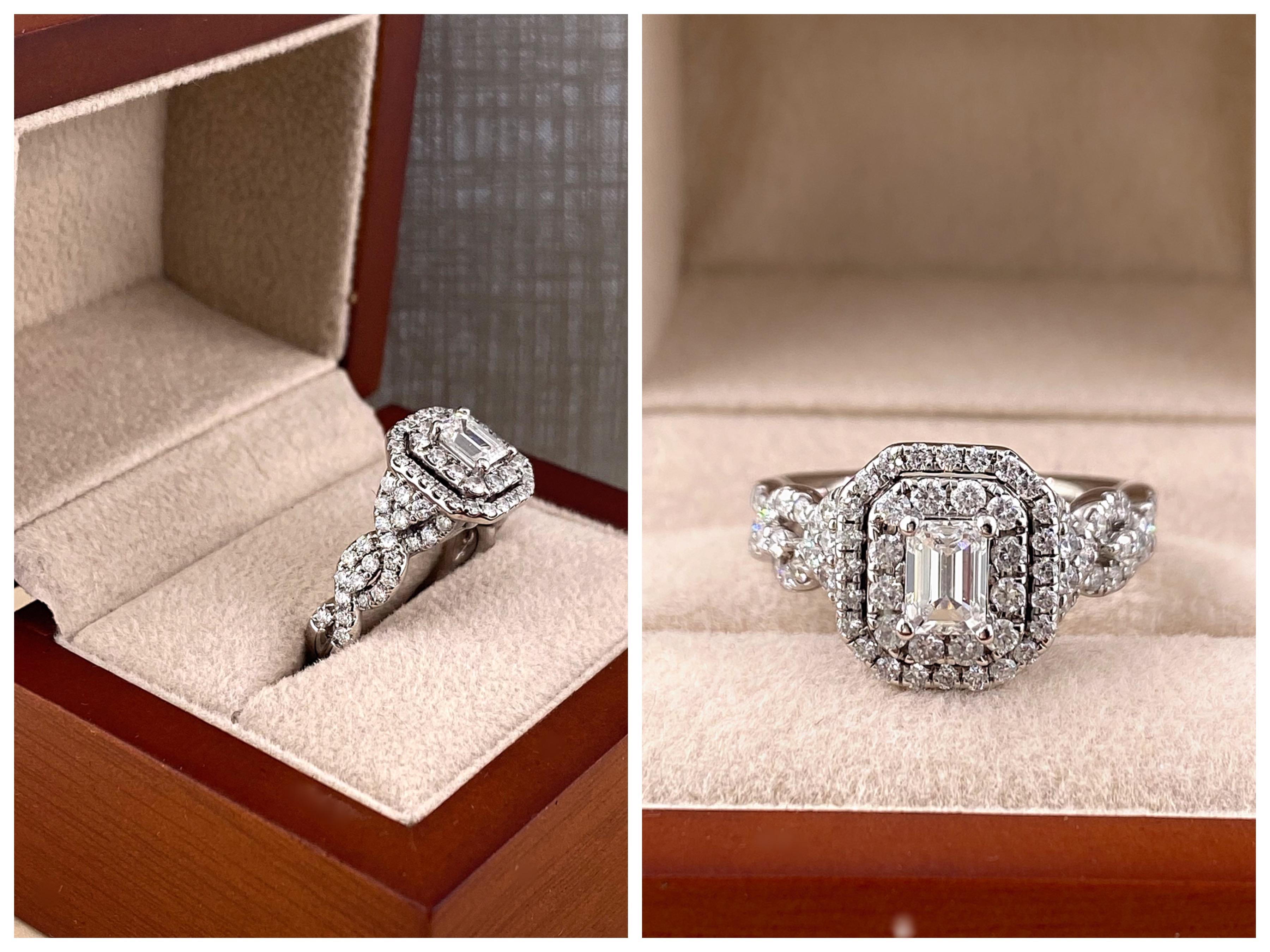 Celebration Grand Ideal 1/2 Tcw Smaragd-Diamant-Verlobungsring mit Rahmen 14kt WG 2