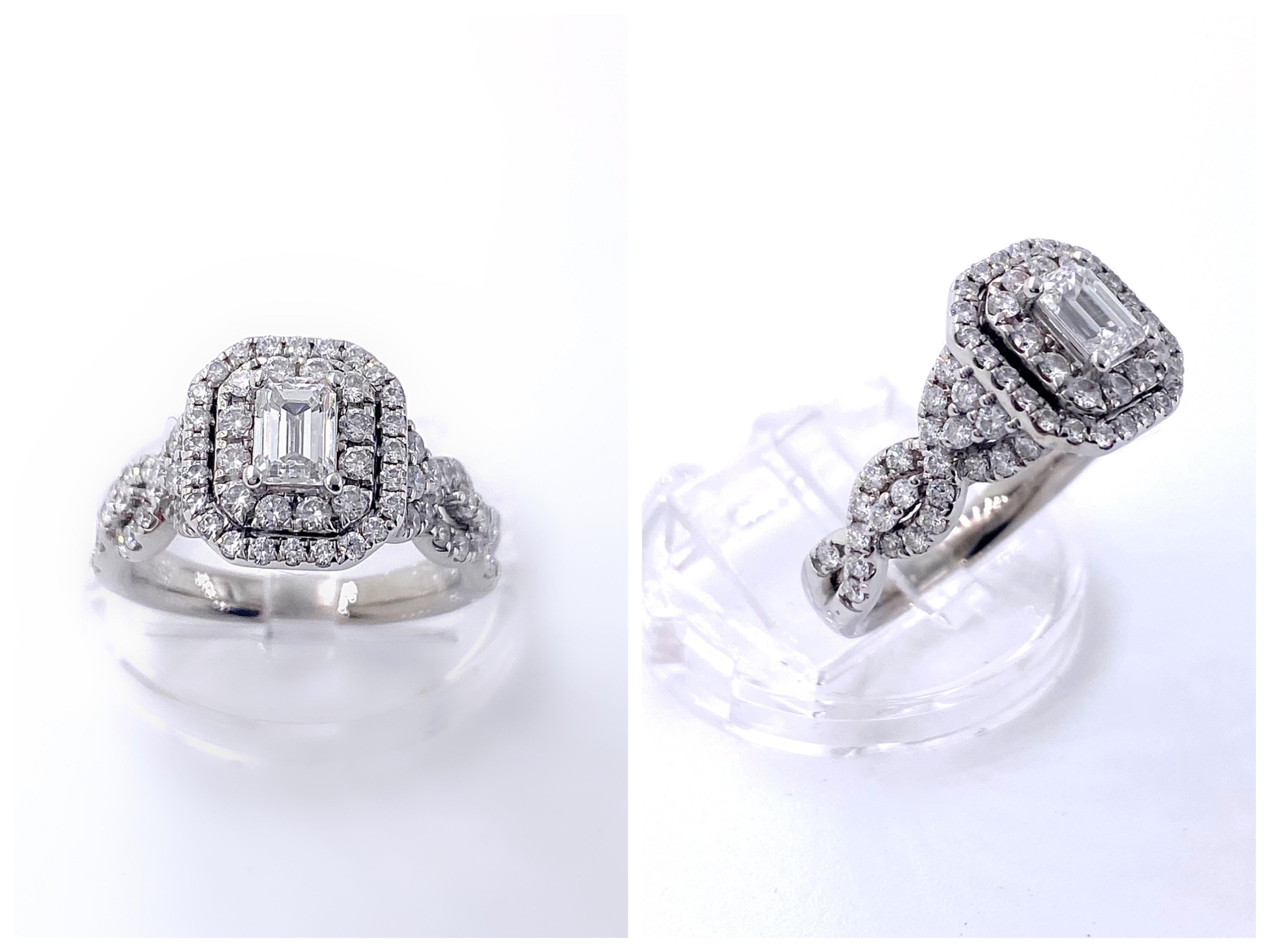Celebration Grand Ideal 1/2 Tcw Smaragd-Diamant-Verlobungsring mit Rahmen 14kt WG 3