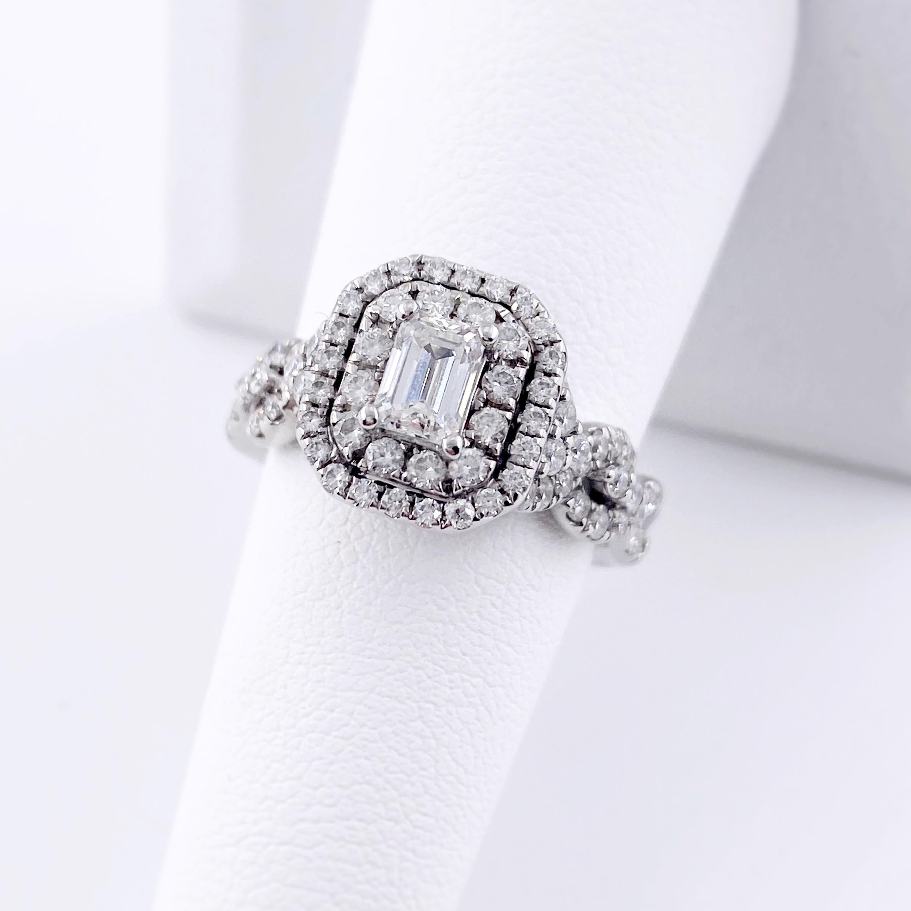 Celebration Grand Ideal 1/2 Tcw Smaragd-Diamant-Verlobungsring mit Rahmen 14kt WG 4