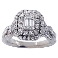 Bague de fiançailles de célébration avec cadre en diamant et émeraude de 1/2 carat, 14 carats poids total, WG