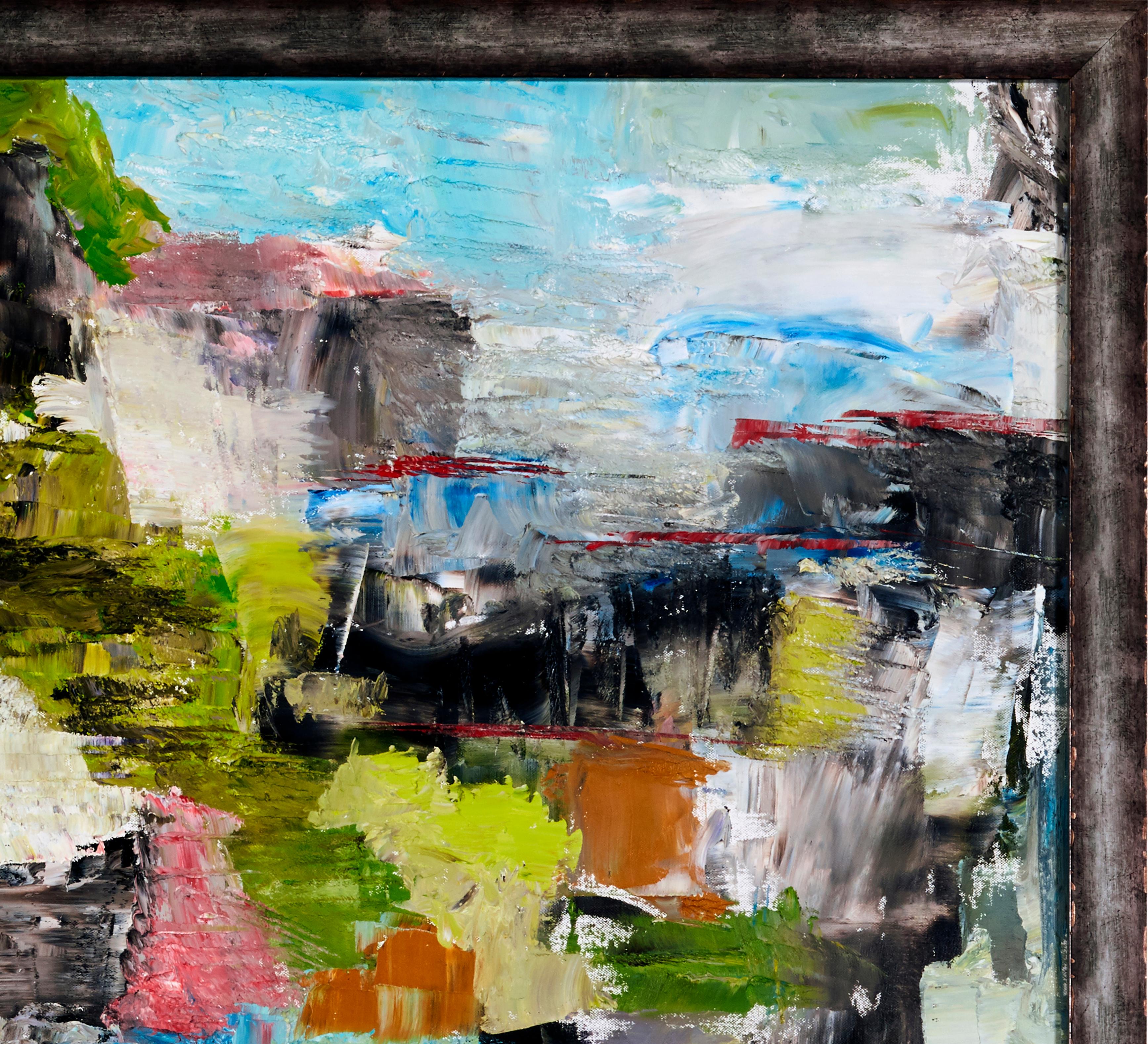 Paisaje moderno, abstracto y contemporáneo, óleo multicolor sobre lienzo Moderno en venta