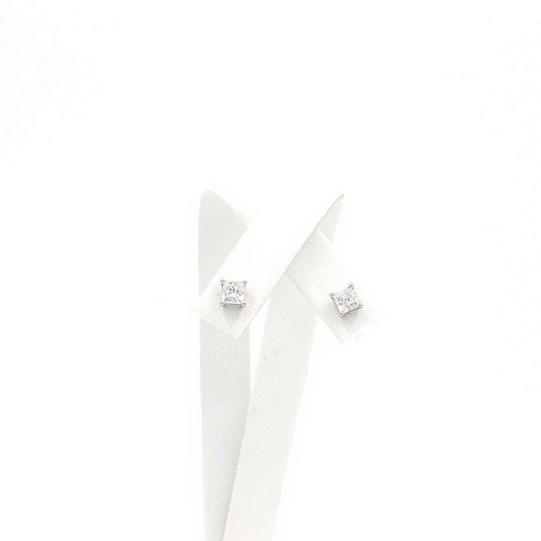 Celebration Princess Diamond Stud Earrings 0.98 TCW 18K White Gold w/Certificate For Sale 2