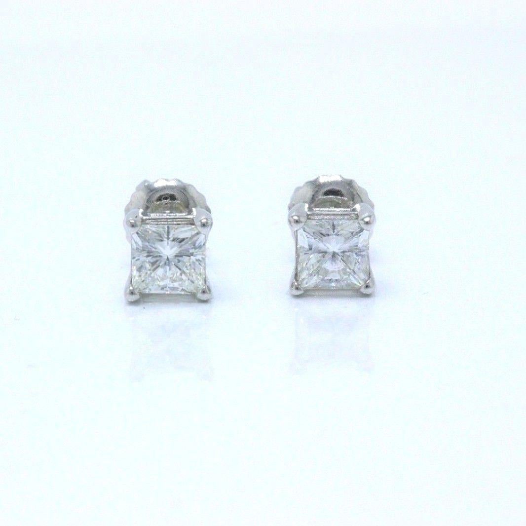 Celebration Princess Diamond Stud Earrings 0.98 TCW 18K White Gold w/Certificate In Excellent Condition For Sale In San Diego, CA