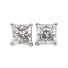Celebration Princess Diamond Stud Earrings 0.98 TCW 18K White Gold w/Certificate