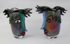 Celebration to Picasso Large Murano Art Glass Abstract Face Vase Mario, Italy