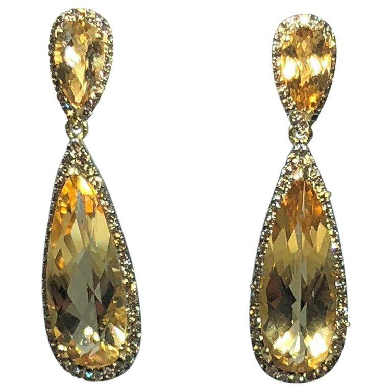 Celebrity 18 Karat Yellow Gold Cognac Diamond and Citrine Drop Earrings