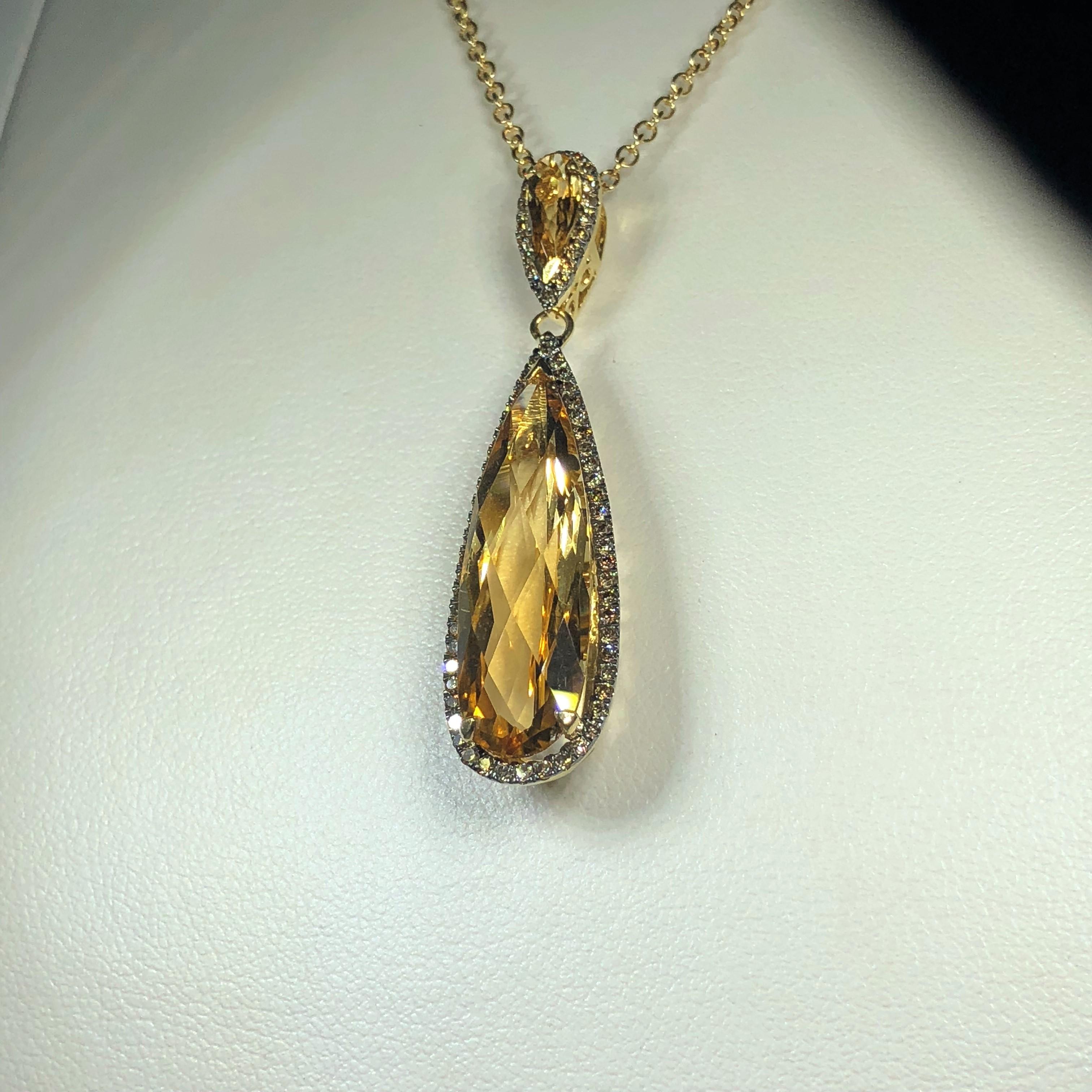 Contemporary Celebrity 18 Karat Yellow Gold Cognac Diamond and Citrine Drop Necklace