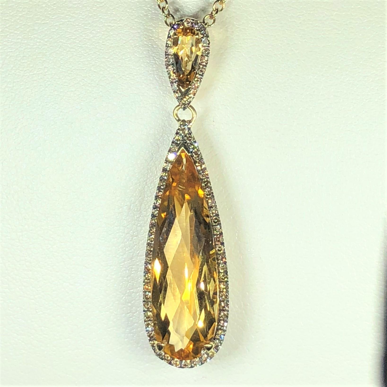 Celebrity 18 Karat Yellow Gold Cognac Diamond and Citrine Drop Necklace In New Condition In Mansfield, OH