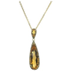 Celebrity 18 Karat Yellow Gold Cognac Diamond and Citrine Drop Necklace