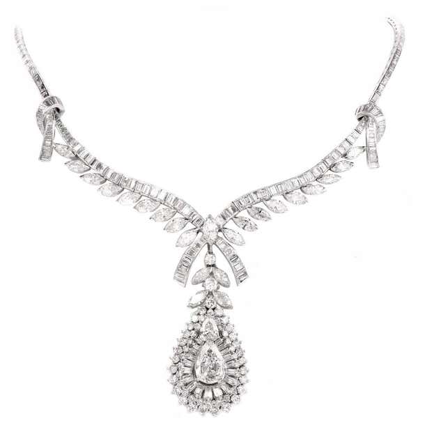 Celebrity 33.01 Carat Baguette Pear Diamond Platinum Drop Necklace For ...