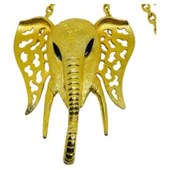 CELEBRITY signed vintage gold tone elephant statement chain designer necklace