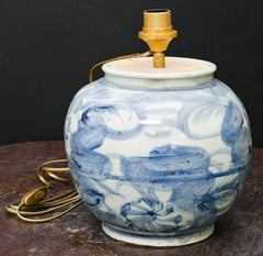 Two Celadon and Blue Glazed Stoneware Table Lamps