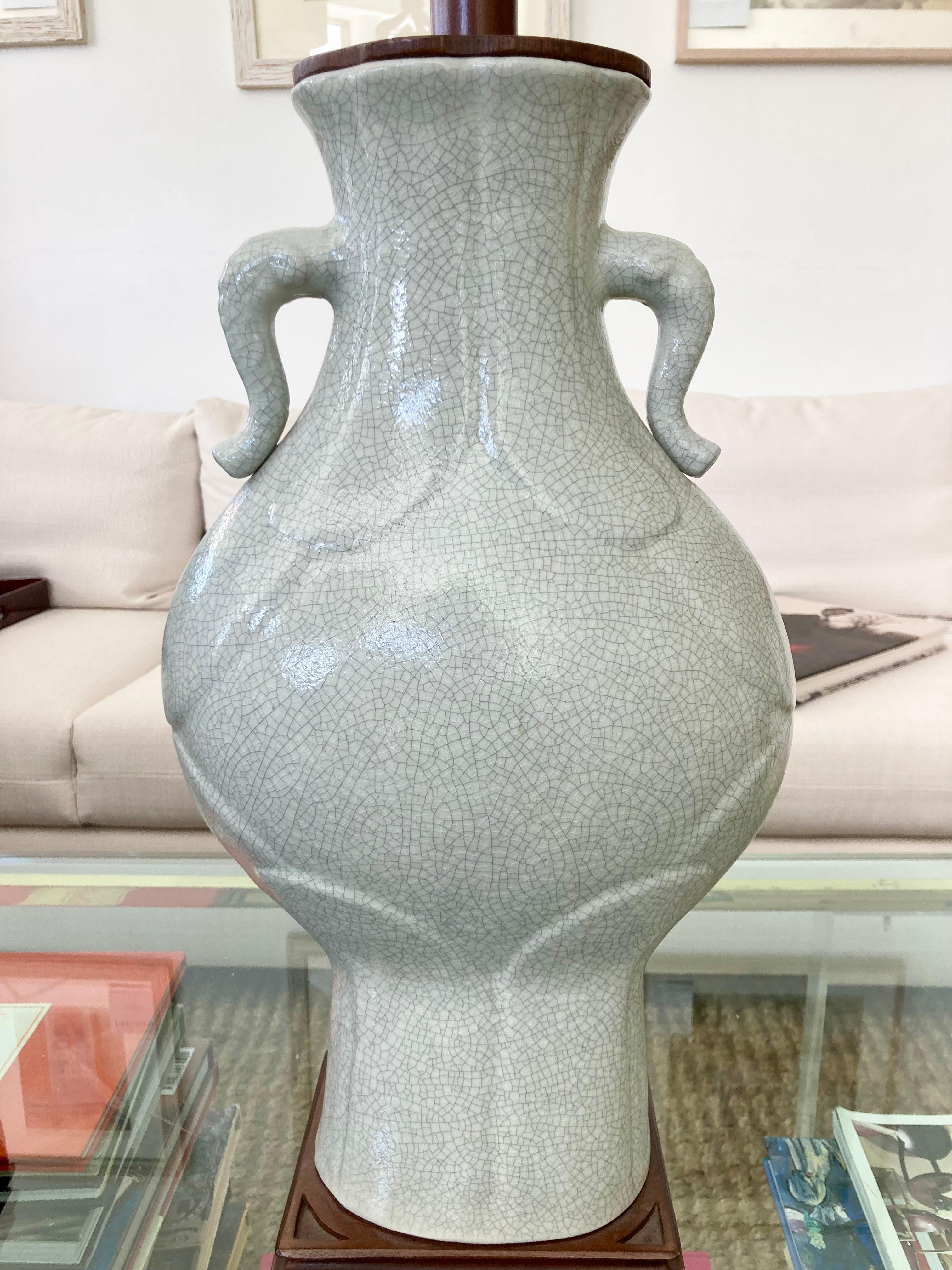 Celedon Ceramic Asian Table Lamps, a Pair For Sale 4