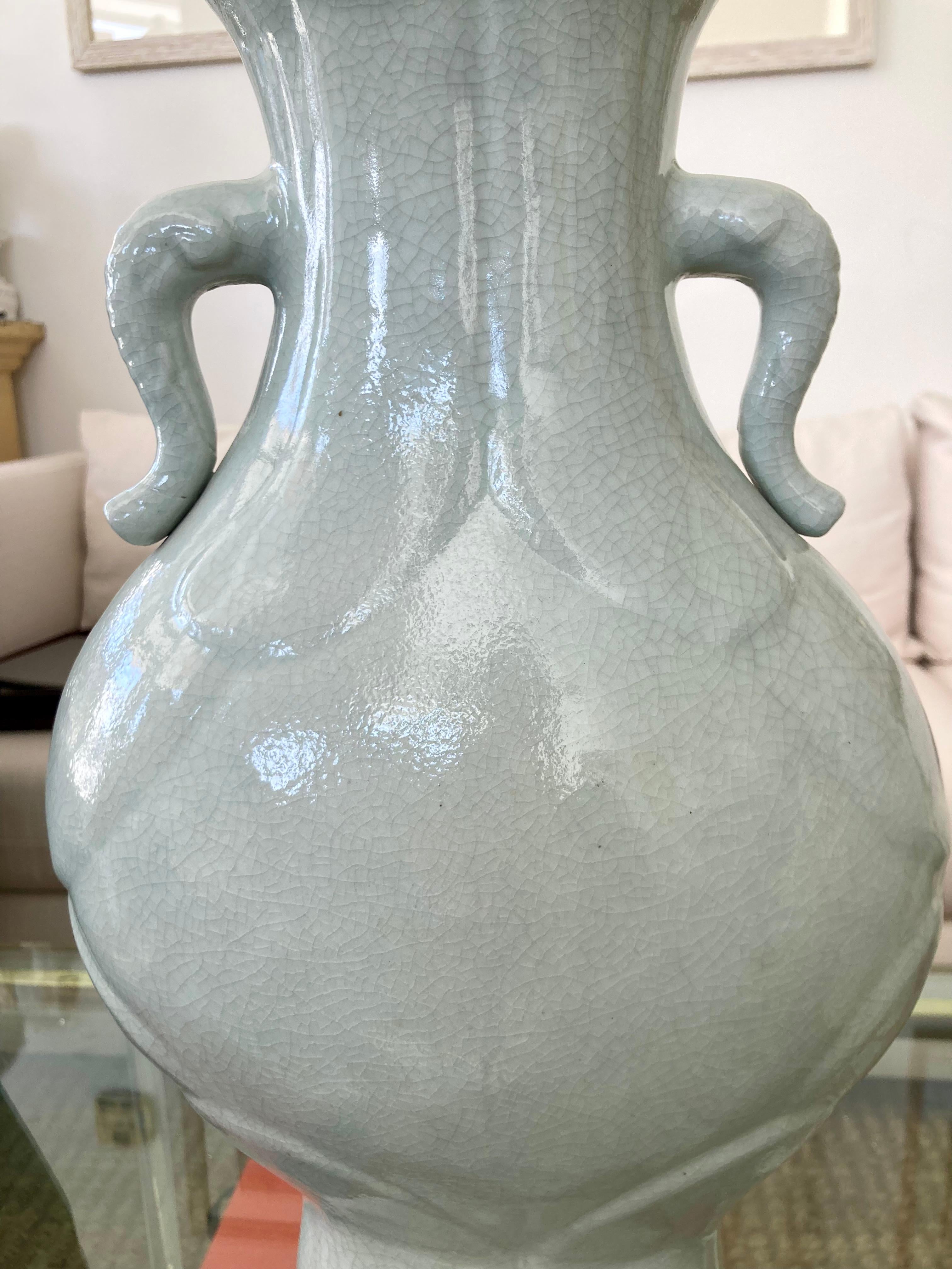Celedon Ceramic Asian Table Lamps, a Pair For Sale 1