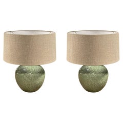 Celedon Glaze Pair Decorative Patterned Table Lamps, China, Contemporary