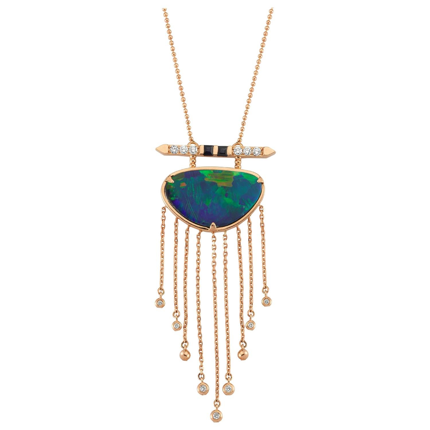 Celena Necklace in 14K Rose Gold with Blue Opal & White Diamond For Sale