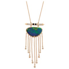 Celena Necklace in 14K Rose Gold with Blue Opal & White Diamond