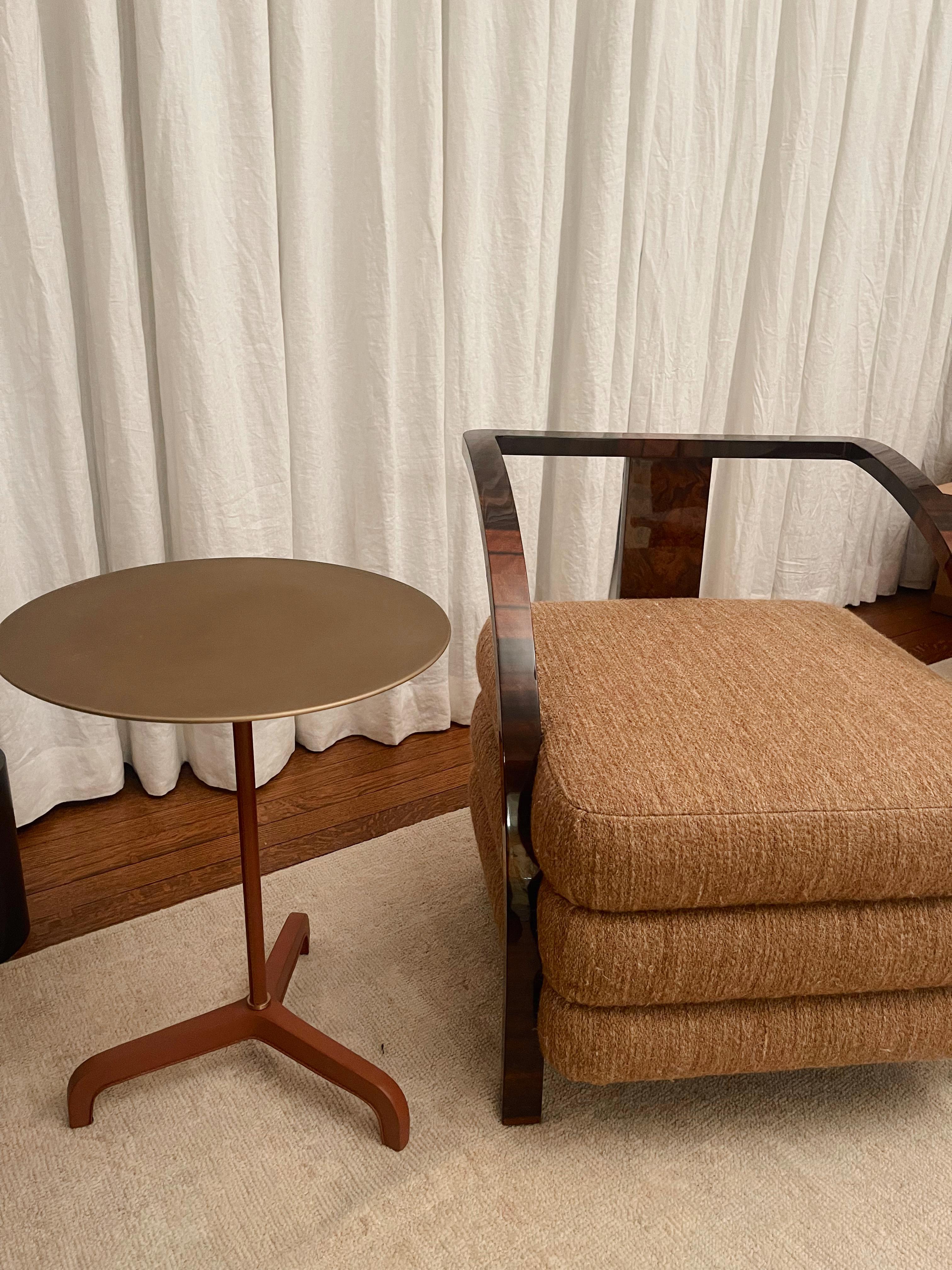 Brass Celerie Kemble for Arteriors Addison Large Accent Table in Brown Leather