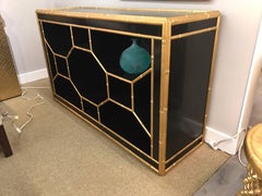 Celerie Kemble for Henredon Black & Gold Faux Bamboo Console Table Credenza Bar