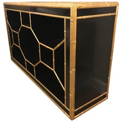 Celerie Kemble for Henredon Black & Gold Faux Bamboo Console Table Credenza Bar