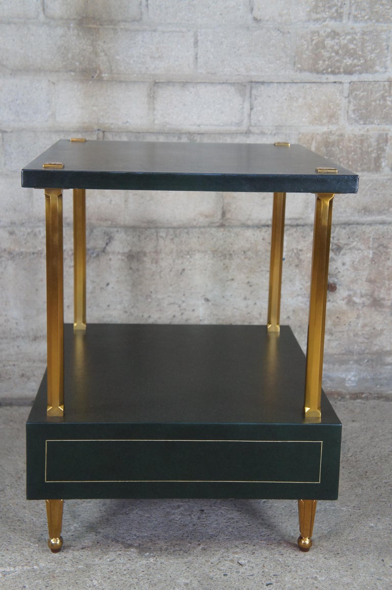 Celerie Kemble Henredon Green Leather Modern Side Accent Table Glass Top 5