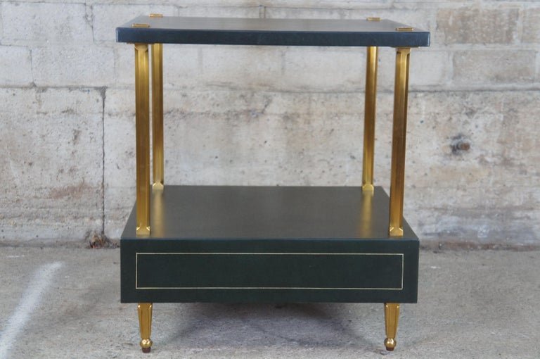 Celerie Kemble Henredon Green Leather Modern Side Accent Table Glass Top 6