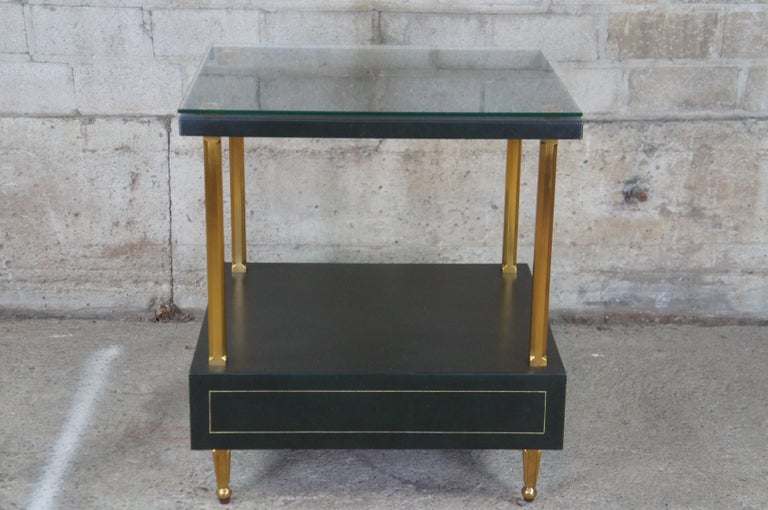 Celerie Kemble Henredon Green Leather Modern Side Accent Table Glass Top 7