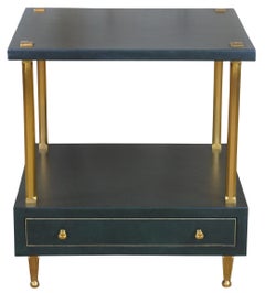 Celerie Kemble Henredon Green Leather Modern Side Accent Table Glass Top