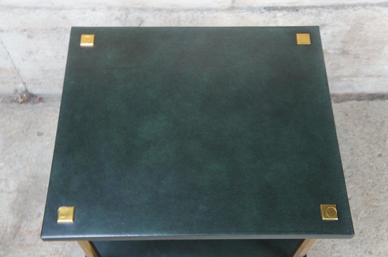 20th Century Celerie Kemble Henredon Green Leather Modern Side Accent Table Glass Top