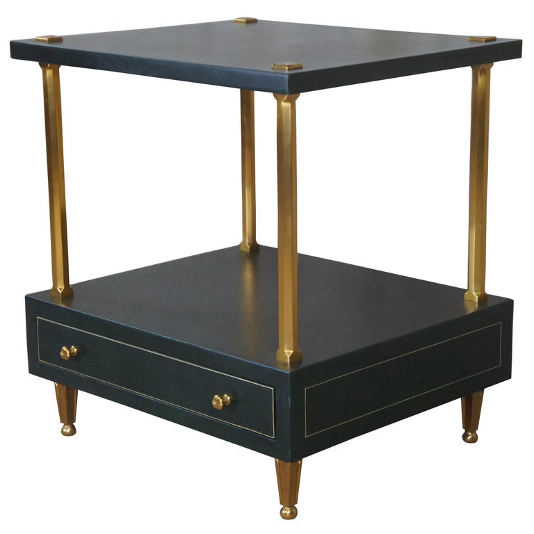 Celerie Kemble Henredon Green Leather Modern Side Accent Table Glass Top