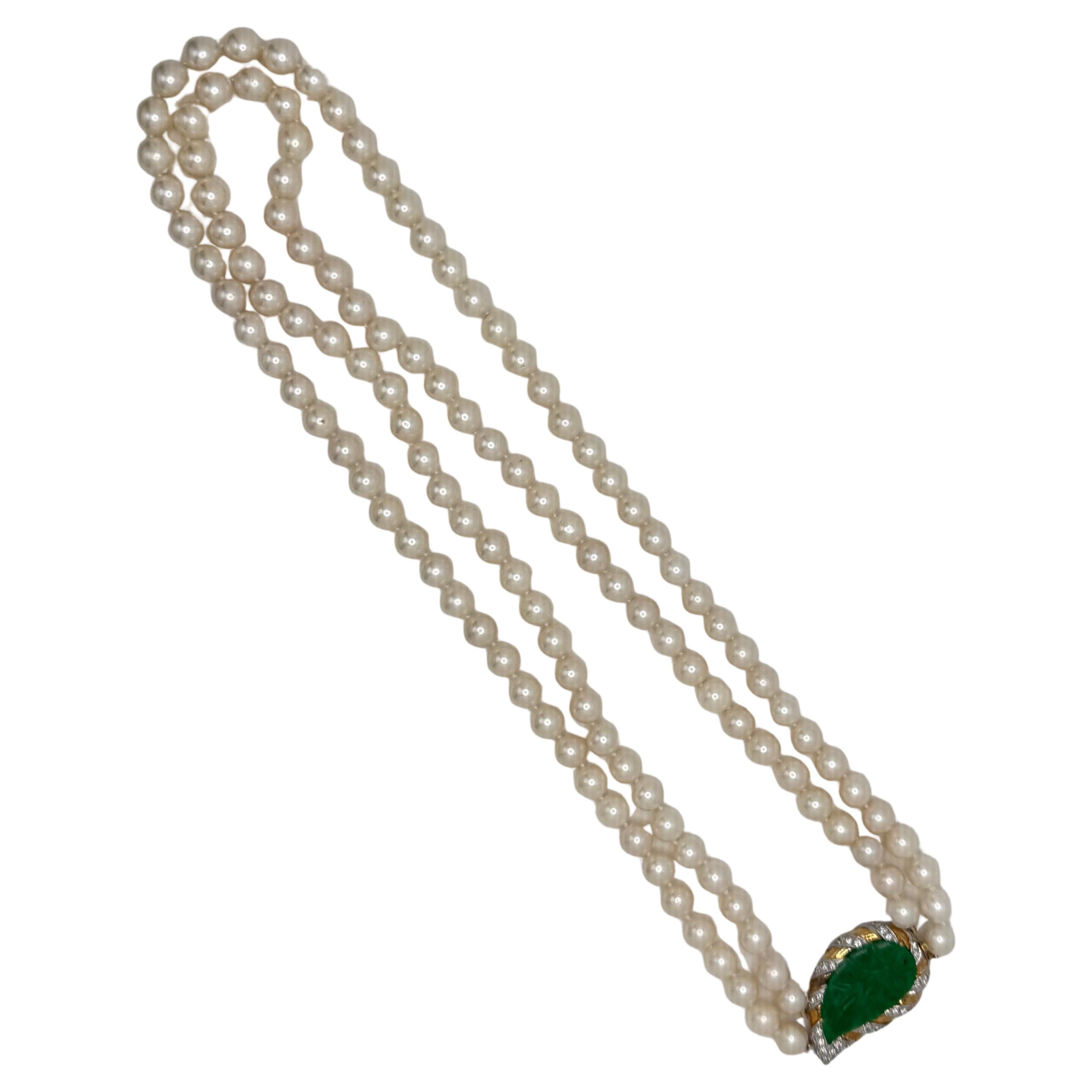Collar Celeste de 24" de perlas Akoya y jade verde