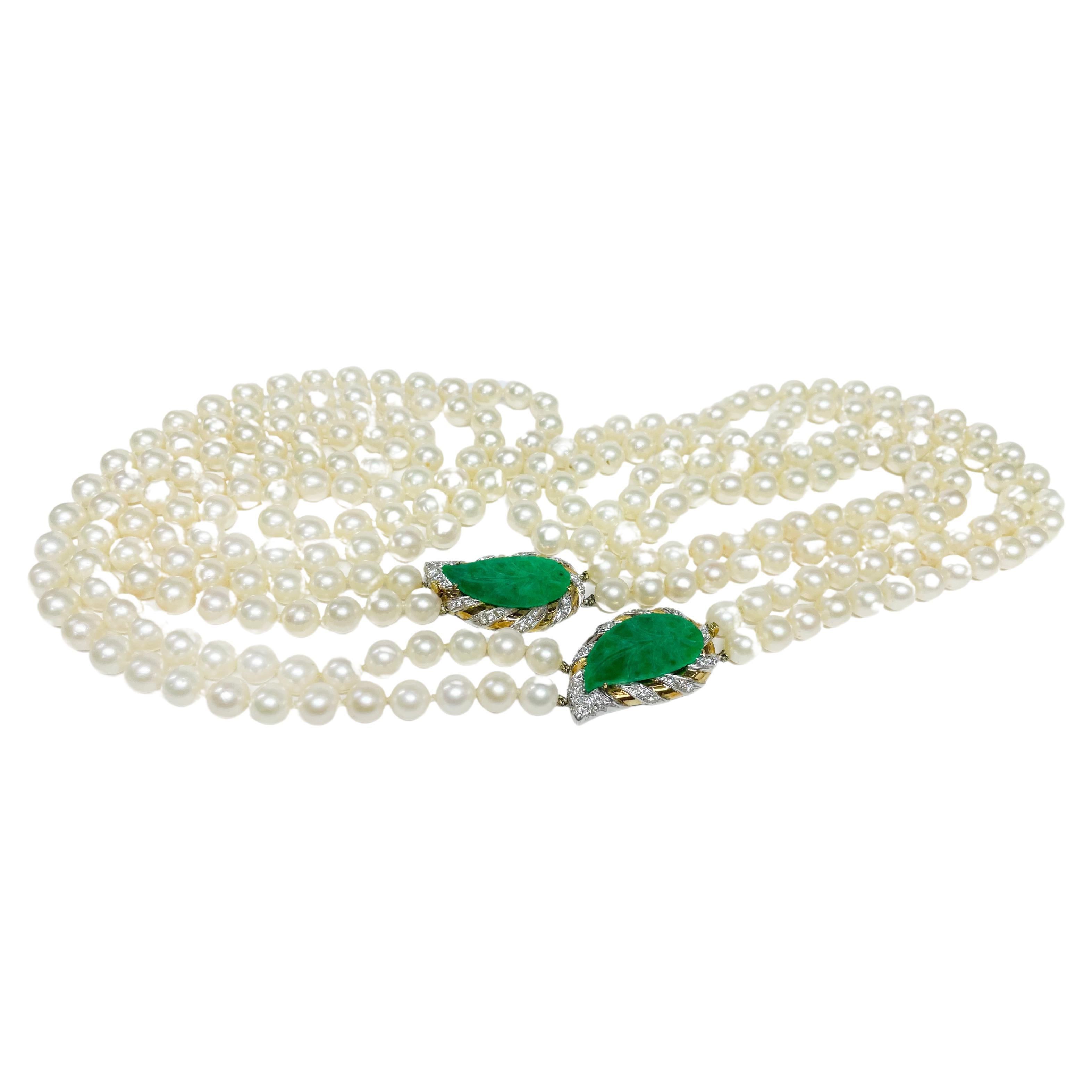 Collar Celeste de 47" de perlas Akoya y jade verde