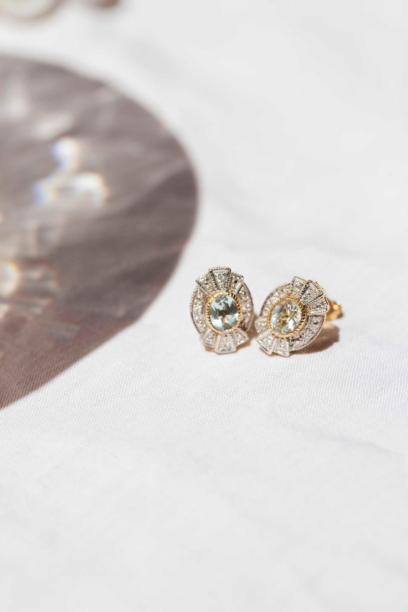 Modern Celeste Aquamarine & Diamond Earrings 9 Carat Gold For Sale