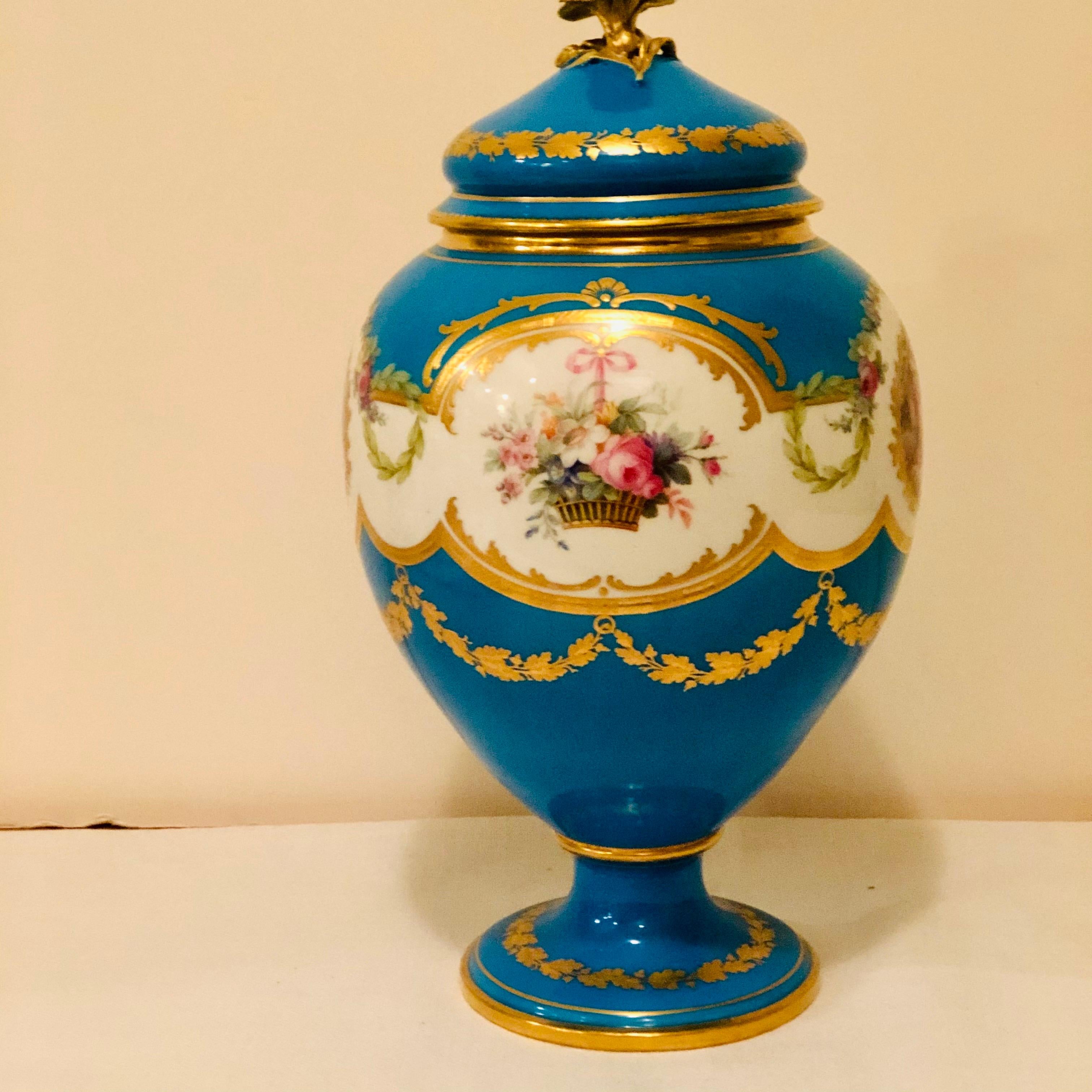 Celeste Blue Minton Urn Painted with Cherubs and Flowers in the Style of Sèvres 2