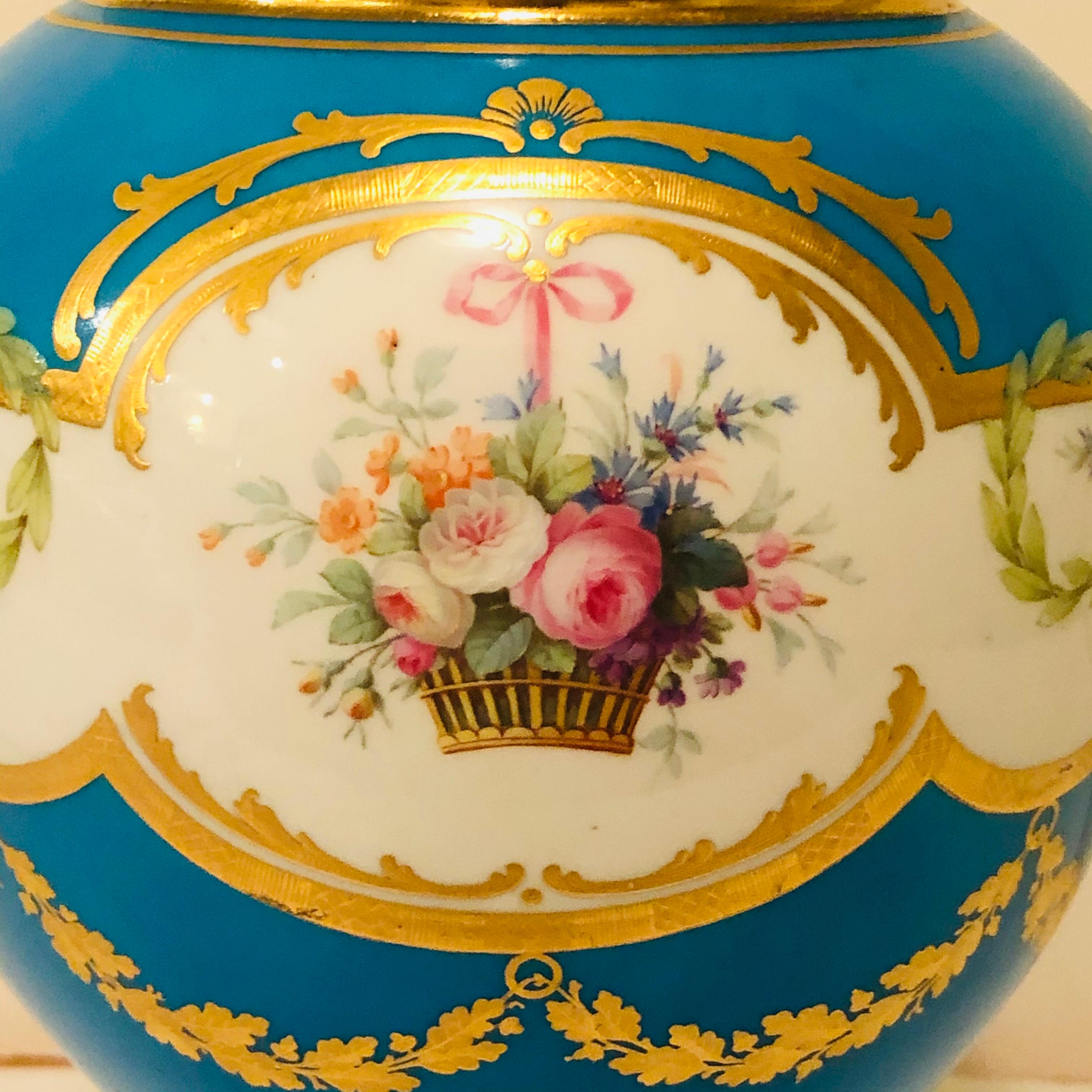 Celeste Blue Minton Urn Painted with Cherubs and Flowers in the Style of Sèvres 5