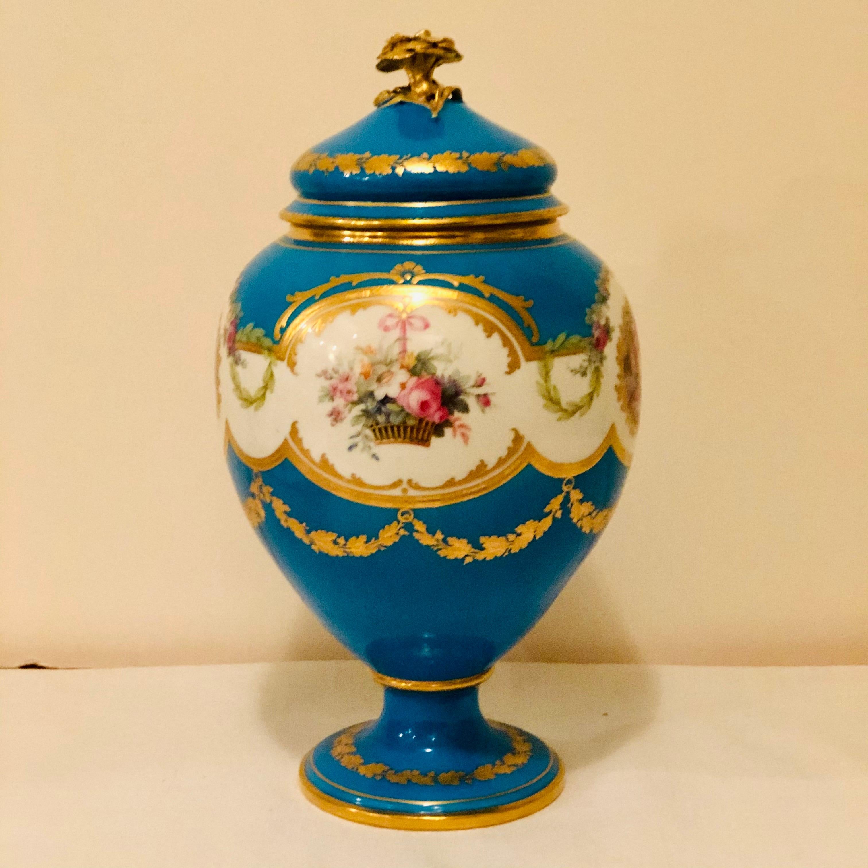 Celeste Blue Minton Urn Painted with Cherubs and Flowers in the Style of Sèvres 6