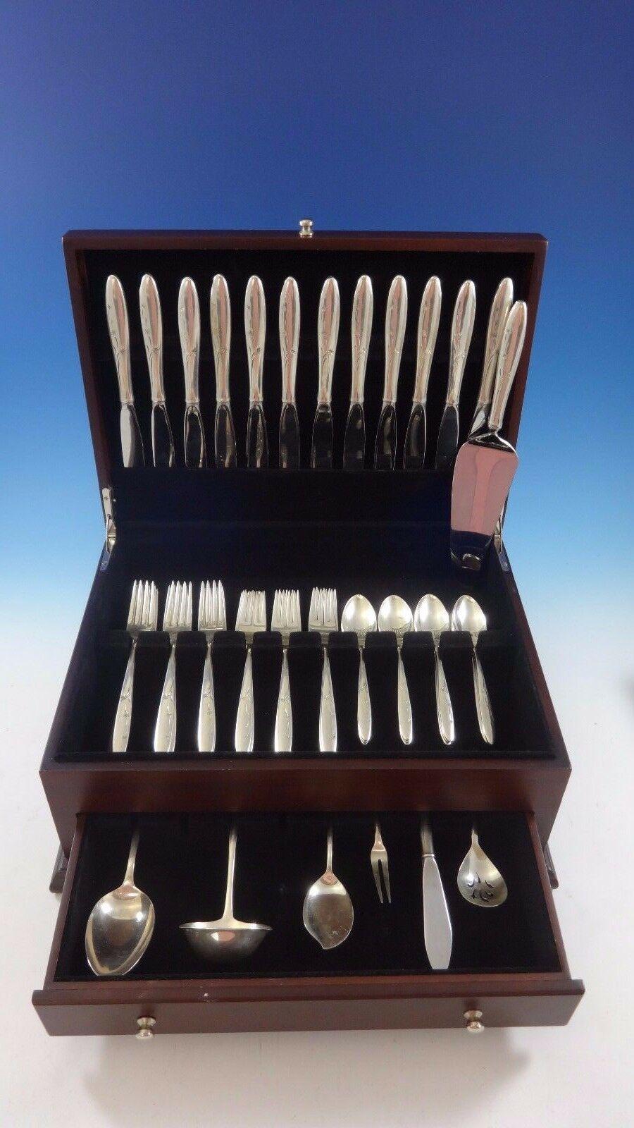 Mid-Century Modern Celeste by Gorham, circa 1956 sterling silver flatware set of 55 pieces. This set includes:

12 knives, 9 3/8