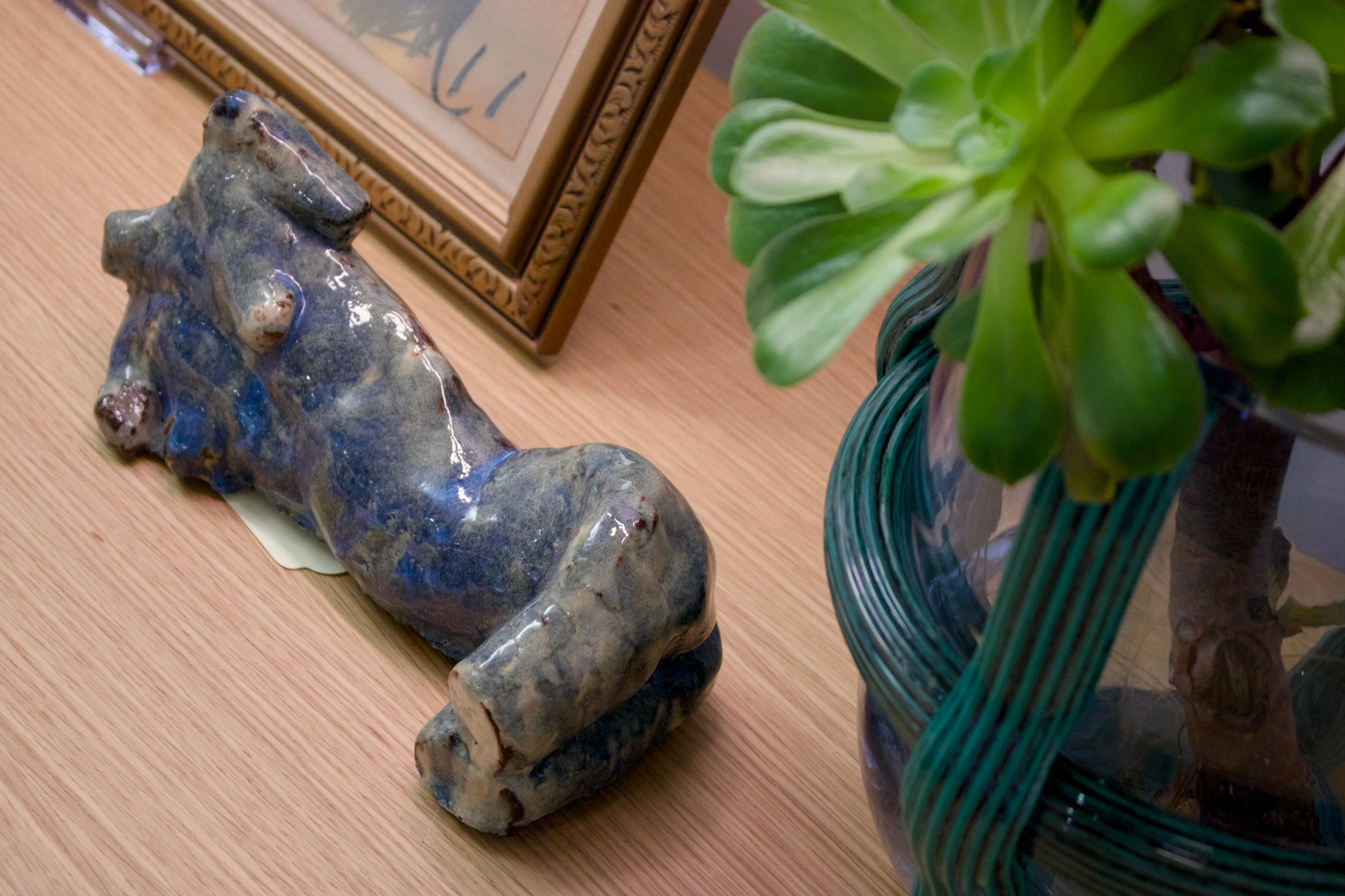 European “Céleste” cerulean marbled reclining bust and torso sculpture For Sale