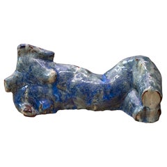 “Céleste” cerulean marbled reclining bust and torso sculpture