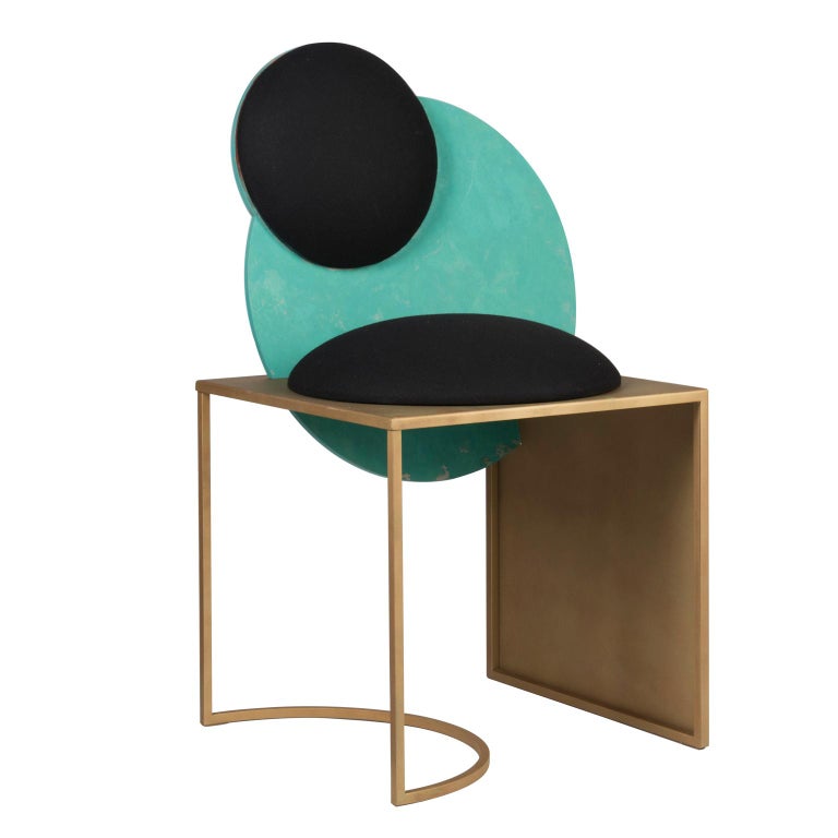Celeste Chair plays with contrasting shapes, materials and textures. The circles and squares join to make a chair that has both substance and lightness. The seat is dramatically transected by the large circular back.

The chair’s seat is made of