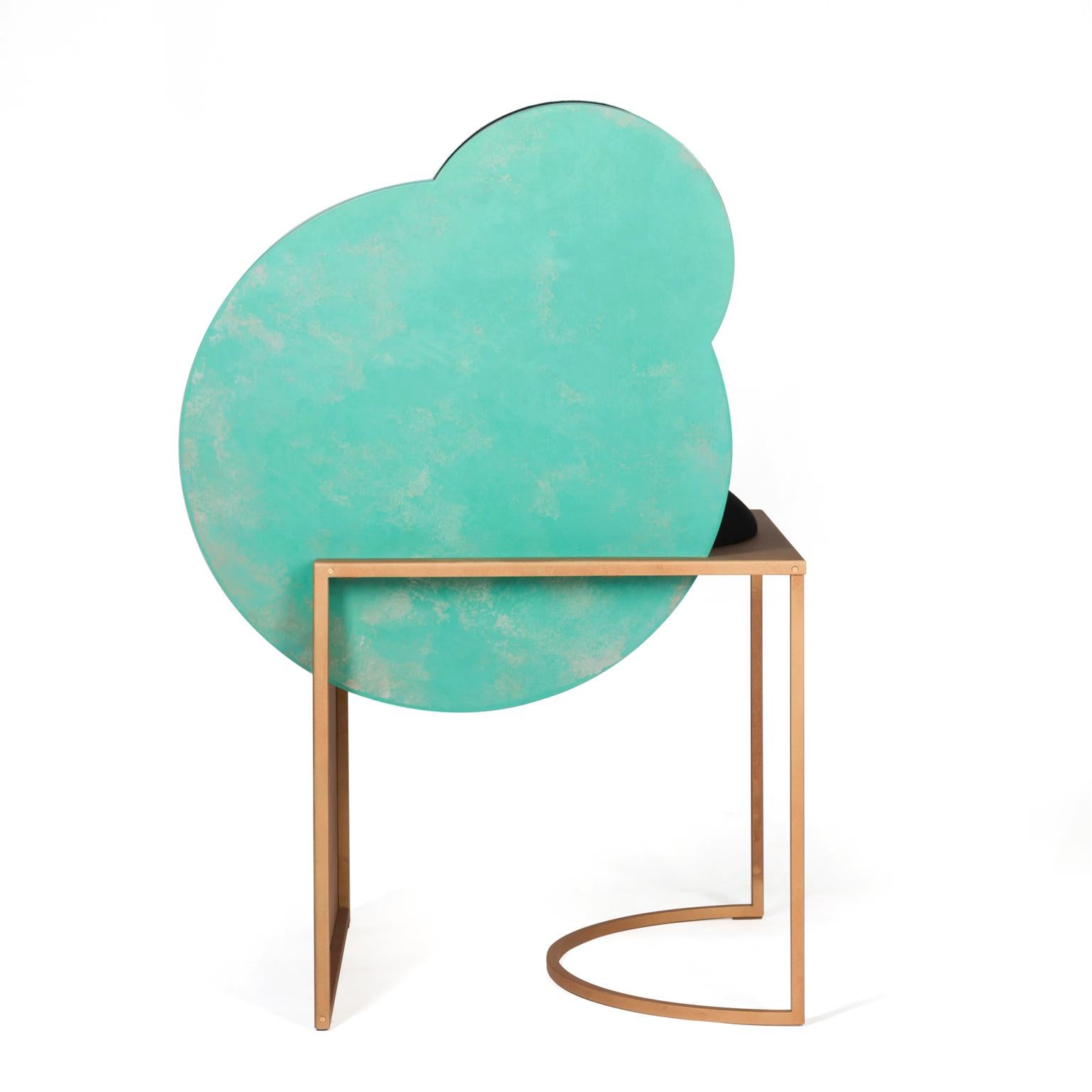 Modern Celeste Chair in Black Fabric Verdigris Copper and Steel by Lara Bohinc