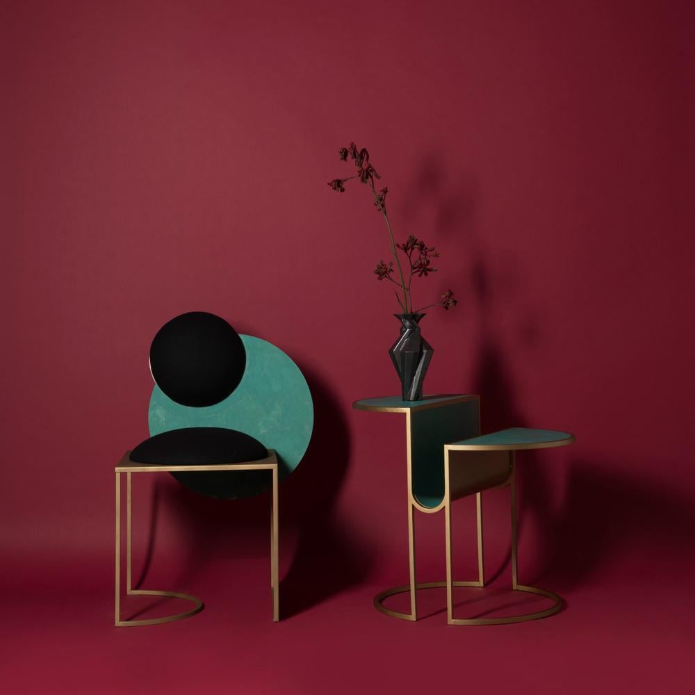 Contemporary Celeste Chair in Black Fabric Verdigris Copper and Steel by Lara Bohinc