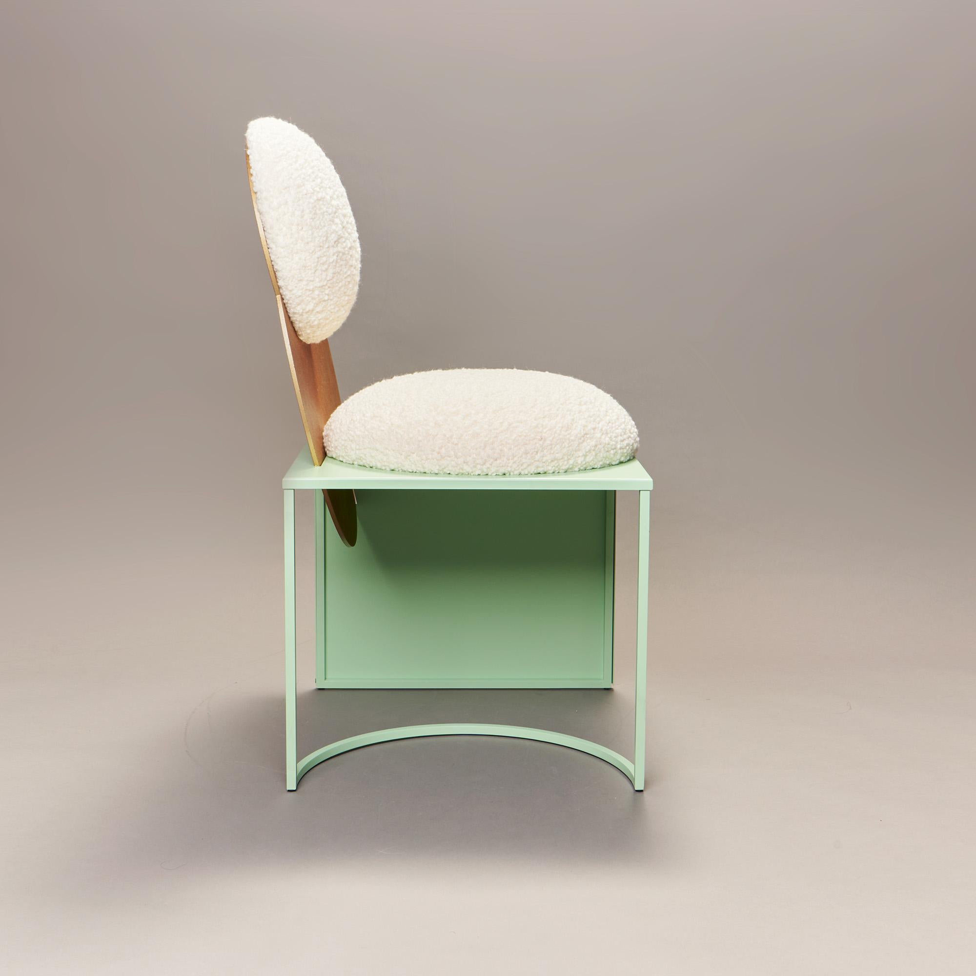 British Celeste Chair in Boucle Fabric and Brass and Mint Metal by Lara Bohinc For Sale