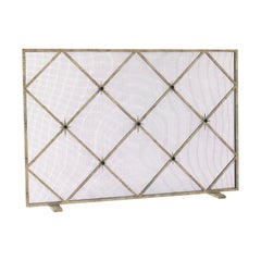 Celeste Hand-Forged Fireplace Screen with Ceramic Stars, Aged Silver