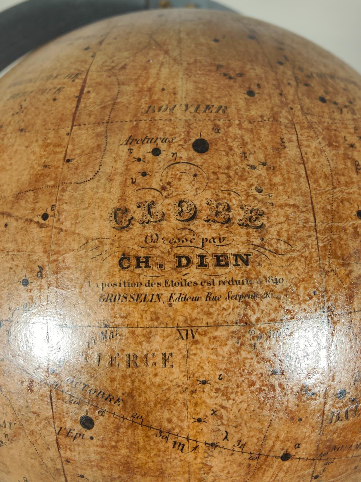 Wood Celeste Globe by Charles Dien 19th Century For Sale