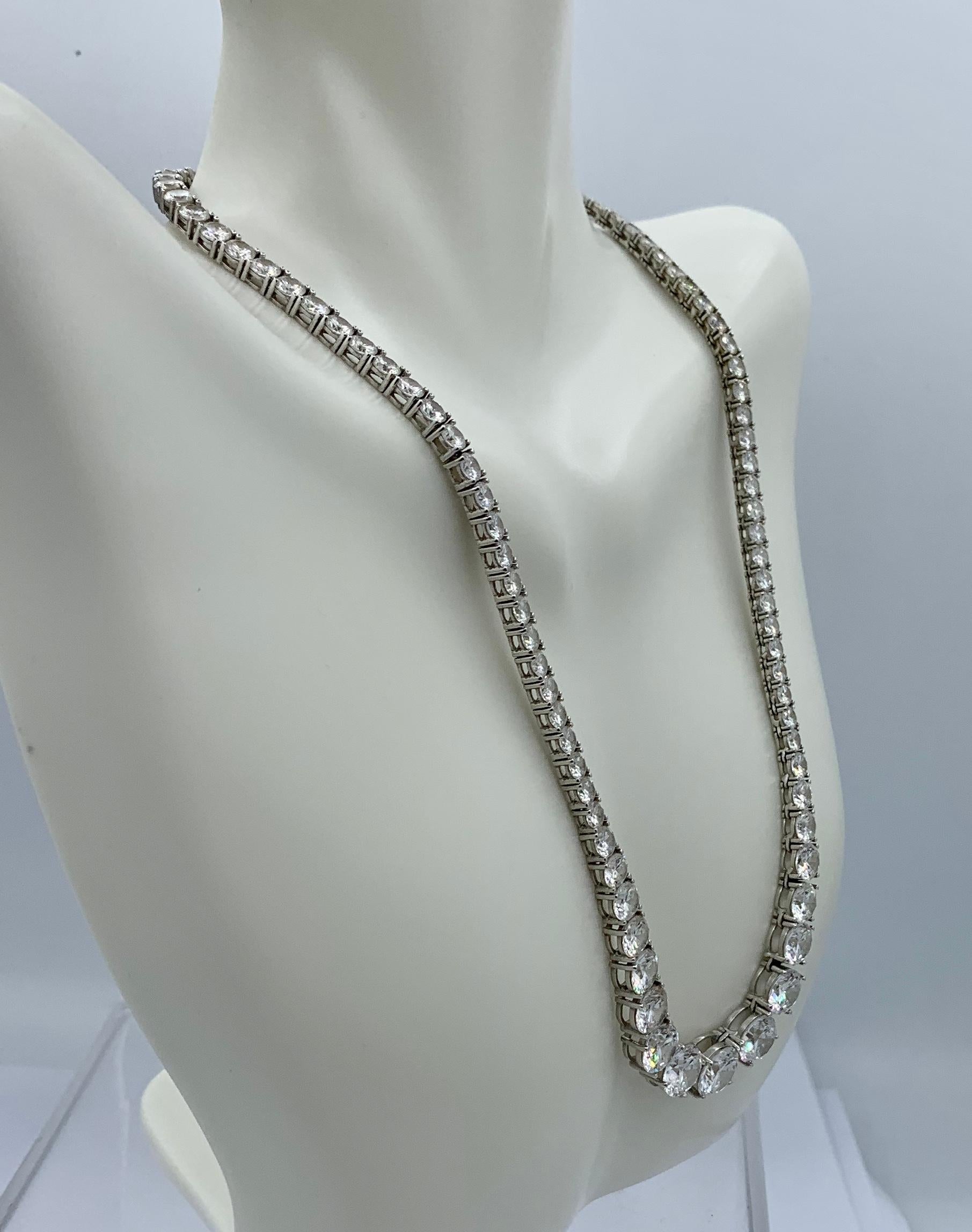 Art Deco Celeste Holm Riviere Necklace Diamond Paste 14 Karat White Gold Oscar Winner For Sale